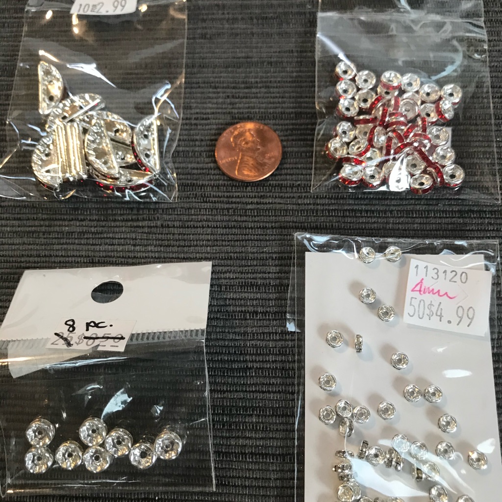 Slvr Metal Red Spacer Bars Red & Clear Rnd Spacers